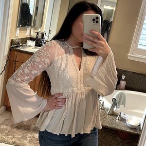 American Eagle bell sleeve boho blouse
